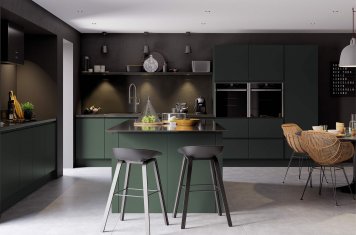 J-Pull handleless kitchen in deep forest green main picture