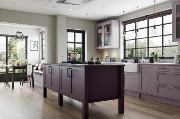 Contemporary skinny shaker door kitchen painted deep heather lavendar grey