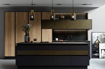 Matt graphite and brass true handleless modern kitchen